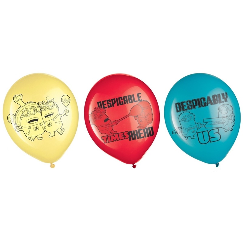 Despicable Me 4 Printed Latex Balloons, Yellow, Red and Blue, 12 Inches, 6 Count