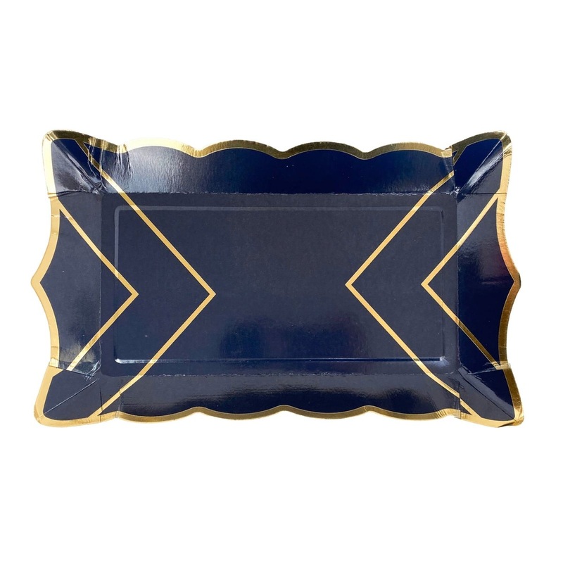 Large Rectangular Paper Trays, Navy Blue and Gold, 9 Inches, 4 Count
