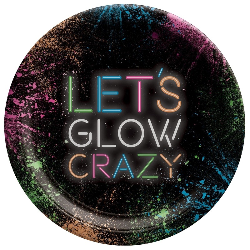 Let's Glow Crazy Large Round Lunch Paper Plates, 9 Inches, 8 Count