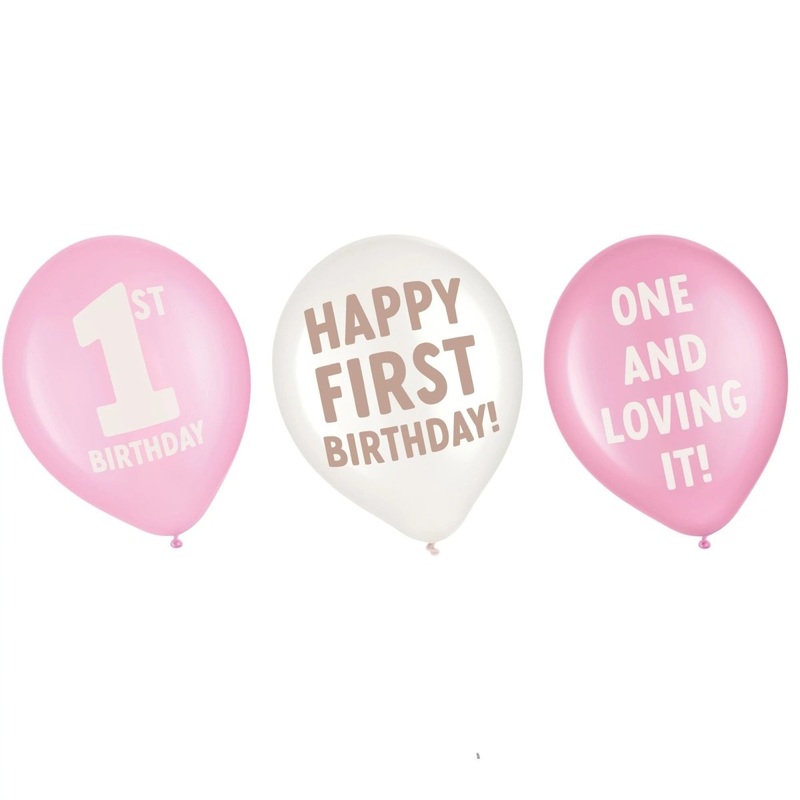 Little Miss Printed Latex Balloons, Pink and White, 12 Inches, 6 Count