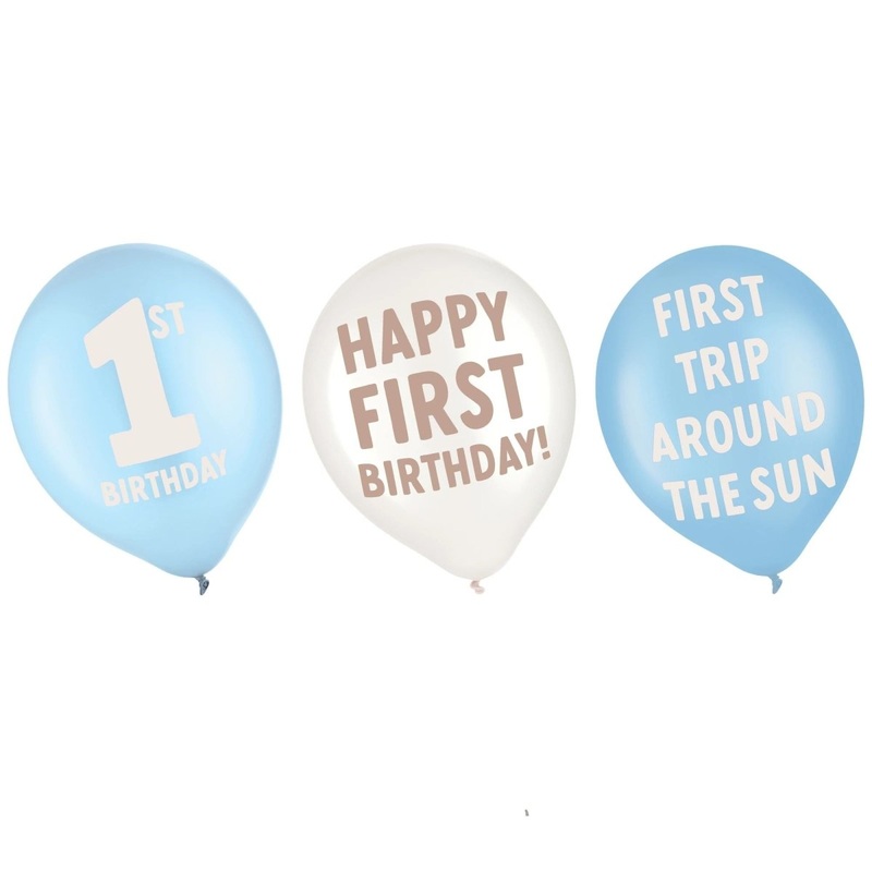 Little Mister Printed Latex Balloons, Blue and White, 12 Inches, 6 Count
