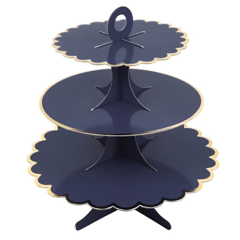 Navy Blue and Gold 3 Tiers Paper Cake Stand, 1 Count