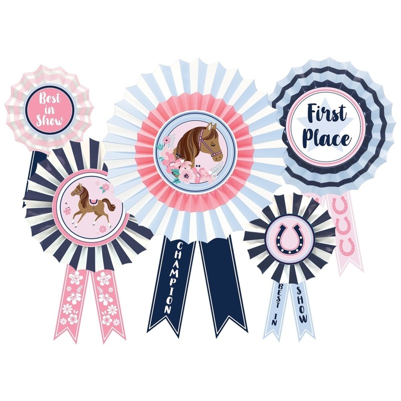 Saddle Up Birthday Award Ribbon Fan Decorations, 5 Count