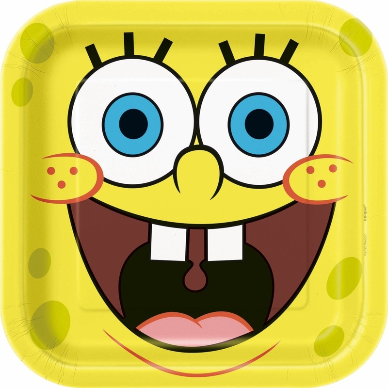 SpongeBob SquarePants Large Square Lunch Paper Plates, 9 Inches, 8 Count