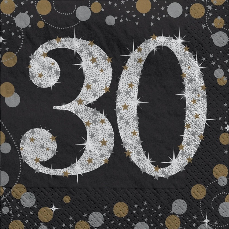 30th Sparkling Celeb Small Beverage Napkins, 16 Count
