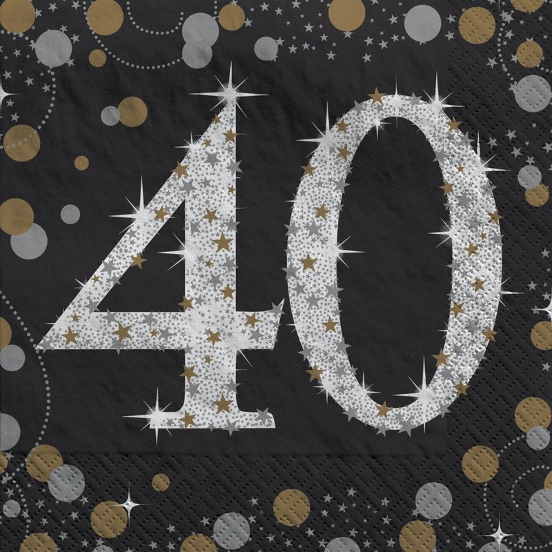 40th Sparkling Celeb Small Beverage Napkins, 16 Count
