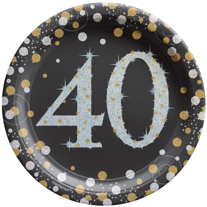 40th Sparkling Celeb Small Round Dessert Paper Plates, 7 Inches, 8 Count