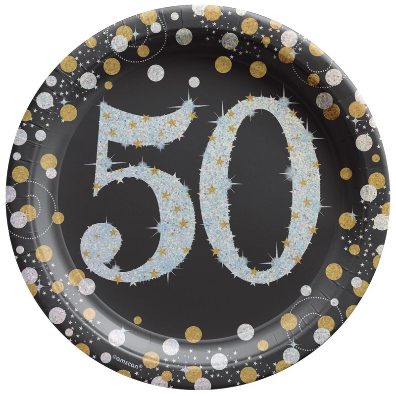 50th Sparkling Celeb Large Round Lunch Paper Plates, 9 Inches, 8 Count