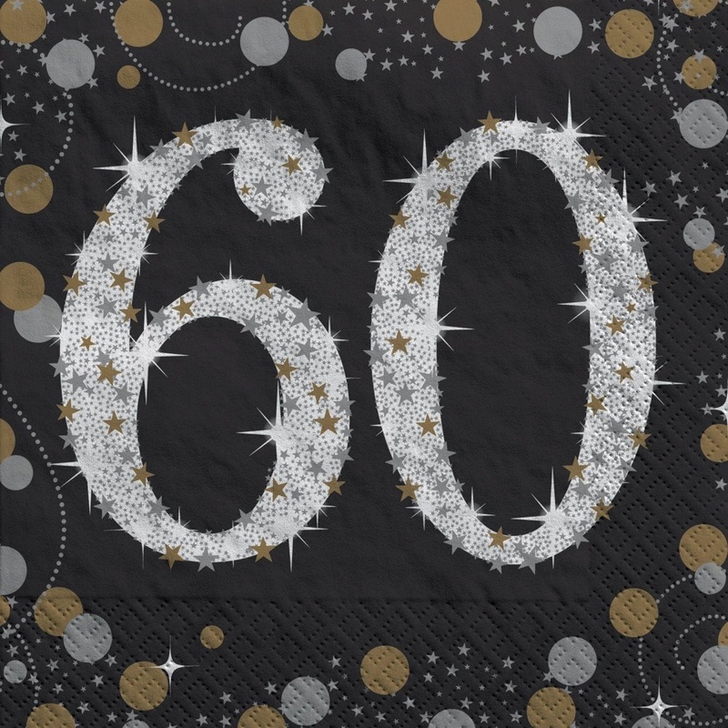 60th Sparkling Celeb Small Beverage Napkins, 16 Count