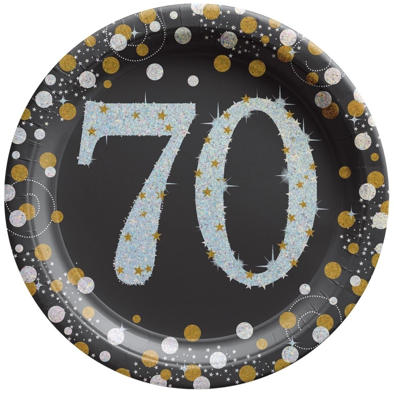 70th Sparkling Celeb Small Round Dessert Paper Plates, 7 Inches, 8 Count