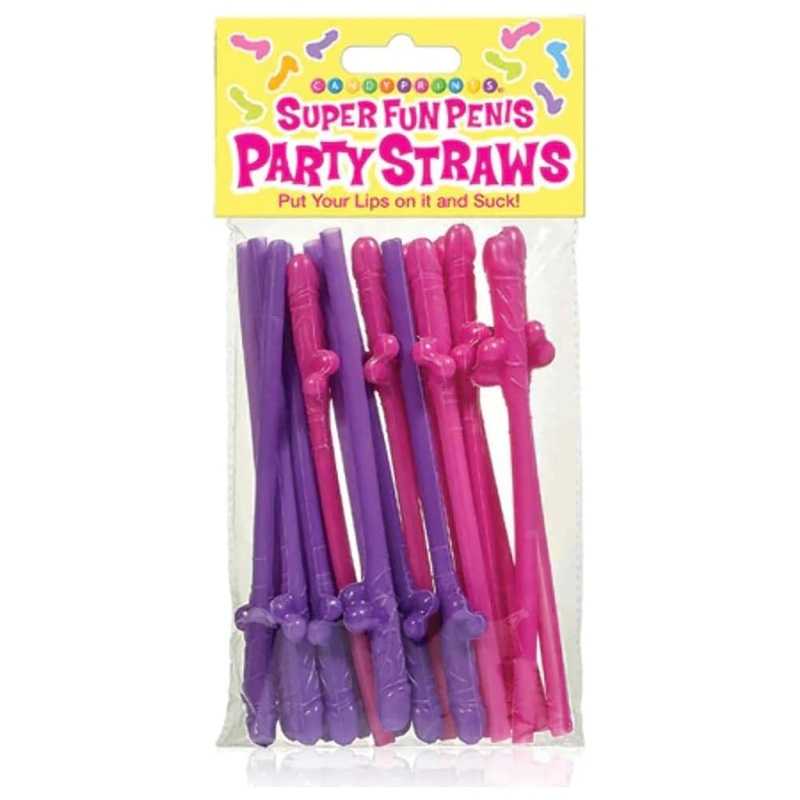 Bachelotette Party Super Fun Penis Straws, Pink and Purple, 8 Count