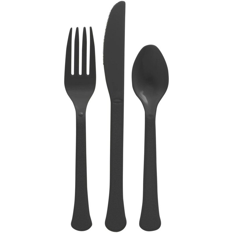 Black Plastic Assorted Cutlery, 80 Count