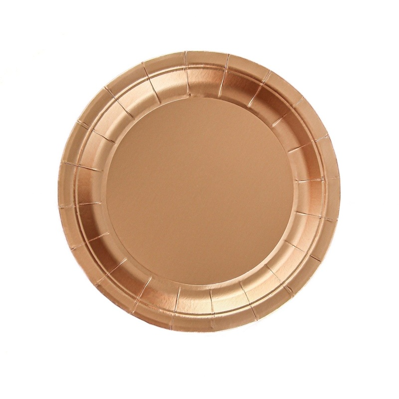 Chrome Copper Small Round Dessert Paper Plates, 7 Inches, 8 Count