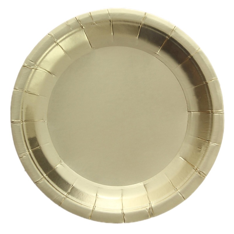Chrome Gold Large Round Lunch Paper Plates, 9 Inches, 8 Count