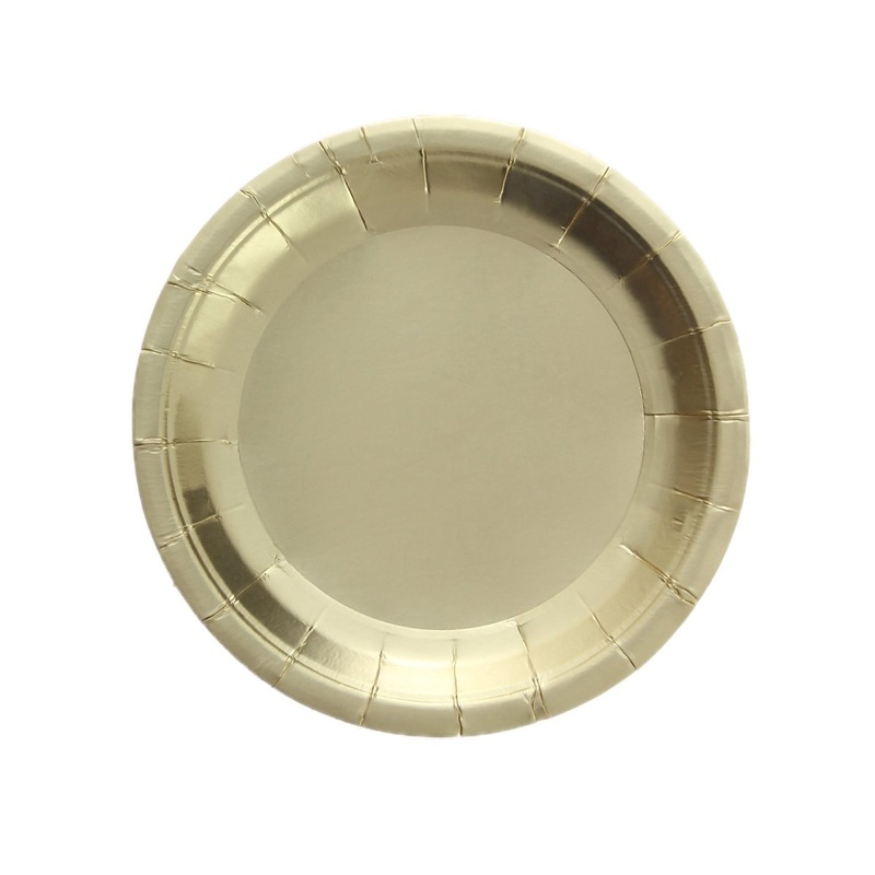 Chrome Gold Small Round Dessert Paper Plates, 7 Inches, 8 Count