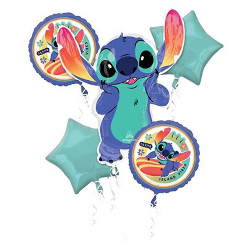 Disney Stitch Foil Balloon Bouquet, Helium Inflation not Included, 5 Count