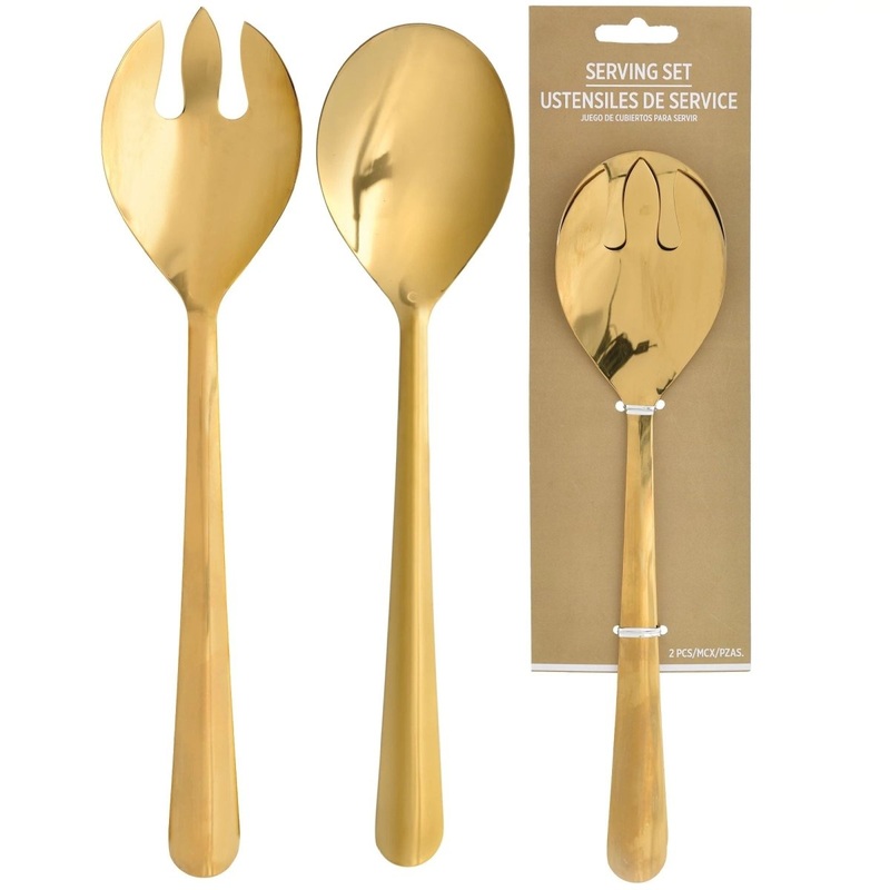 Gold Stainless Steel Serving Spoon and Fork, 1 Count