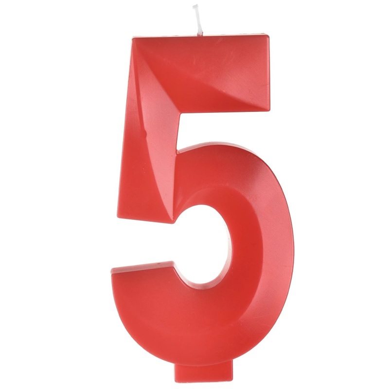 Red Number 5 Birthday Facet Candle, 1 Count