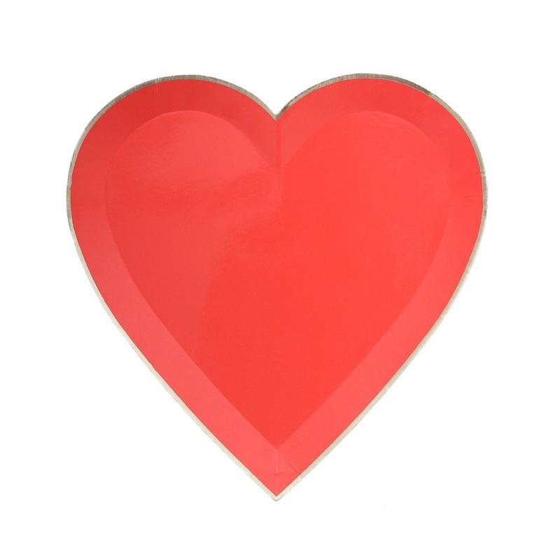 Small Heart Shaped Dessert Paper Plates, Red, 7 Inches, 8 Count