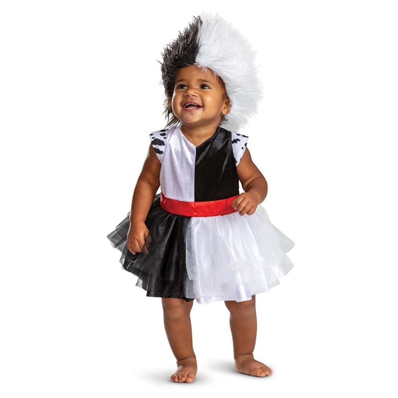 101 Dalmatians Cruella Classic Costume for Toddlers, Disney, White, Black and Red Dress 6-12M