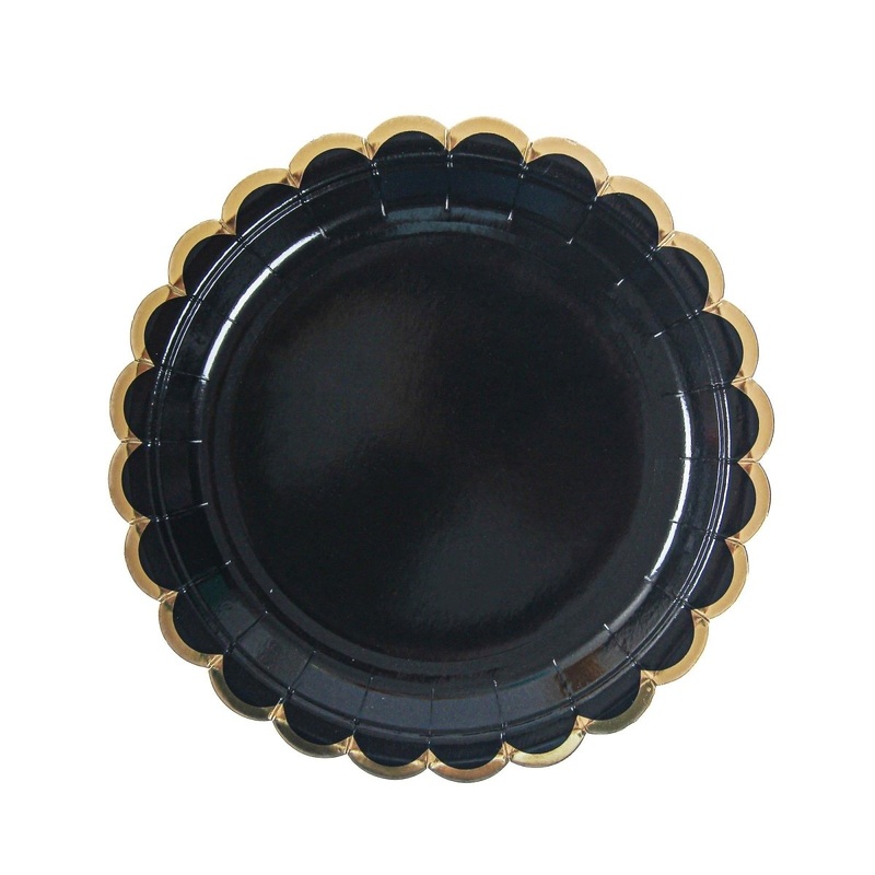 Black Flower Edge Small Dessert Paper Plates, 7 Inches, 8 Count