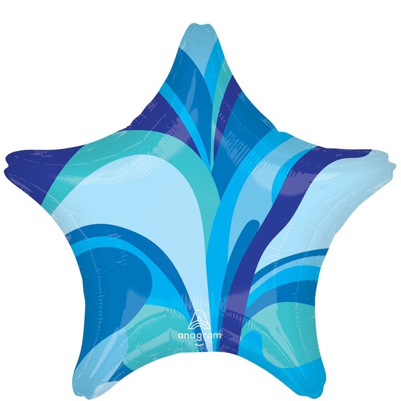 Blue Macro Marble Star Shaped Balloon, 18 Inches, 1 Count