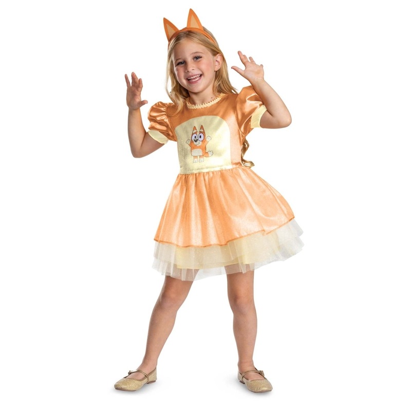 Bluey Bingo Classic Dress Costume for Toddlers, Gold and Orange Dress 2T