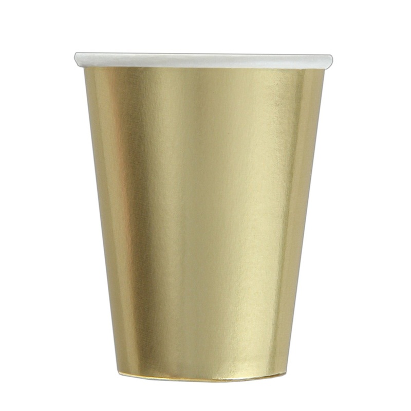 Chrome Gold Paper Cups, 9 oz, 8 Count