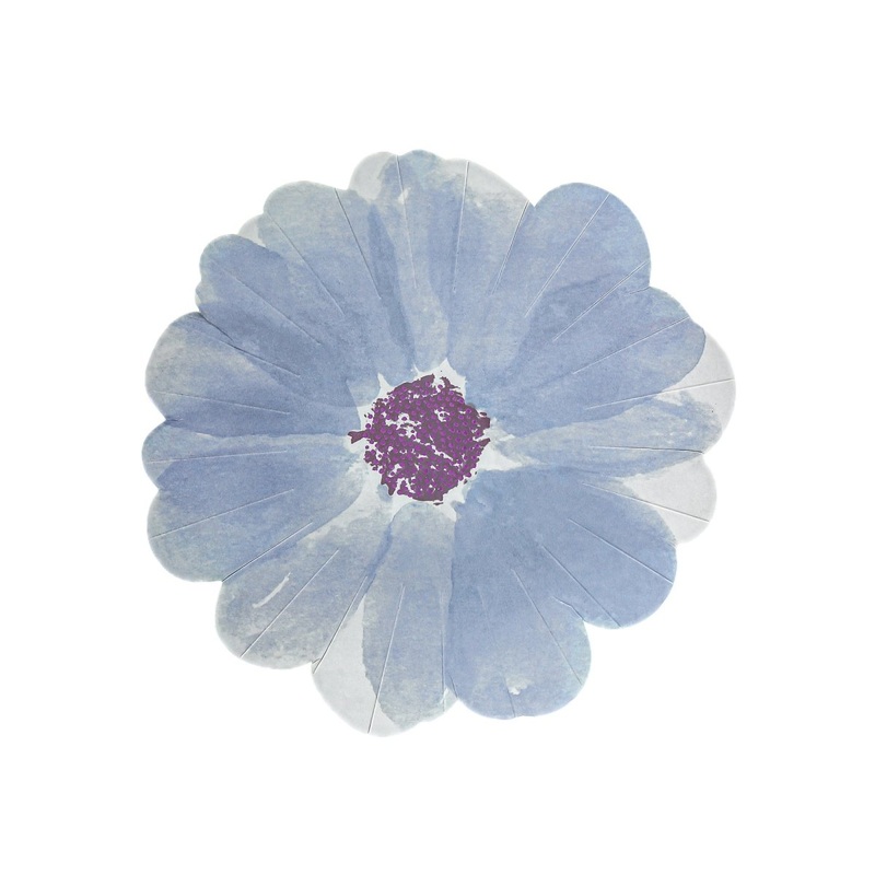 Floral Paradise Small Flower-Shaped Dessert Paper Plates, Blue, 7 Inches, 8 Count