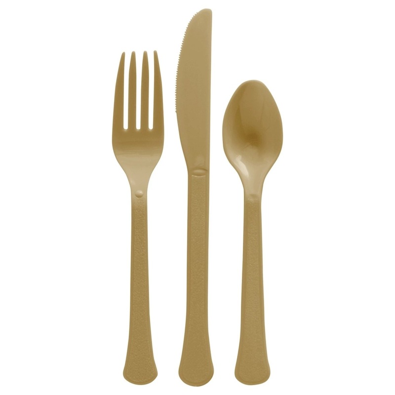 Gold Plastic Assorted Cutlery, 24 Count