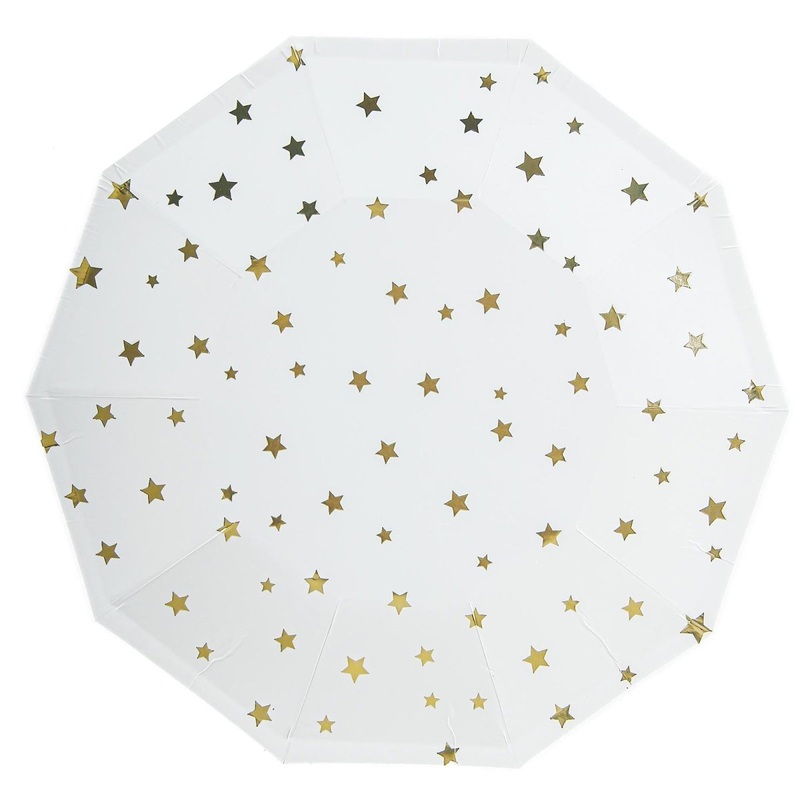 Little Stars Large Decagon Lunch Paper Plates, Gold, 9 Inches, 8 Count