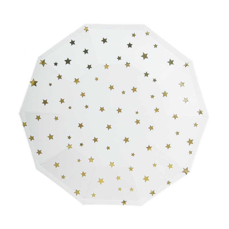 Little Stars Small Decagon Dessert Paper Plates, Gold, 7 Inches, 8 Count
