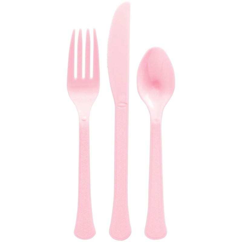 New Pink Plastic Assorted Cutlery, 24 Count