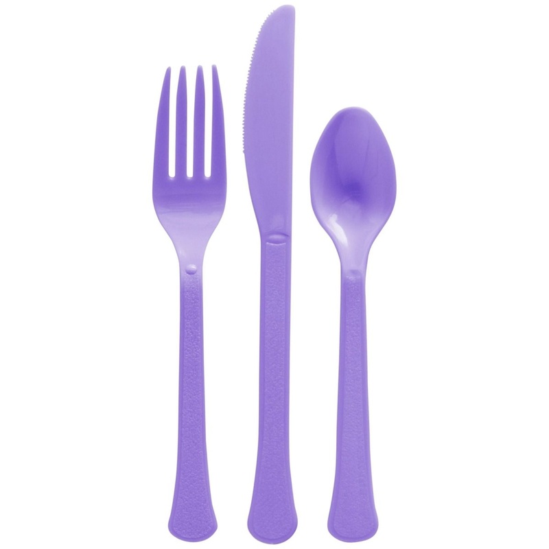 New Purple Plastic Assorted Cutlery, 24 Count
