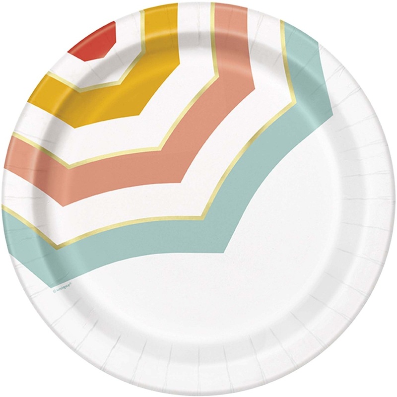 Poolside Summer Large Round Lunch Paper Plates, 9 Inches, 8 Count