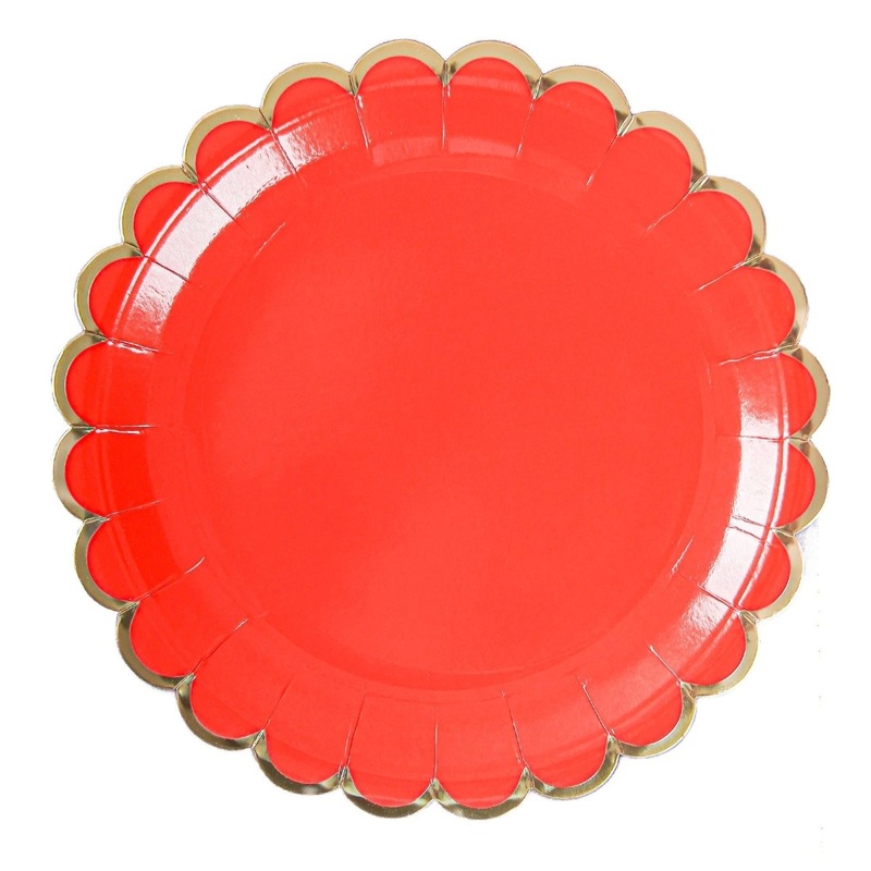Red Flower Edge Large Lunch Paper Plates, 9 Inches, 8 Count