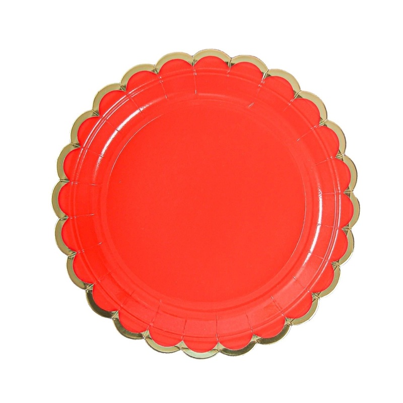 Red Flower Edge Small Dessert Paper Plates, 7 Inches, 8 Count