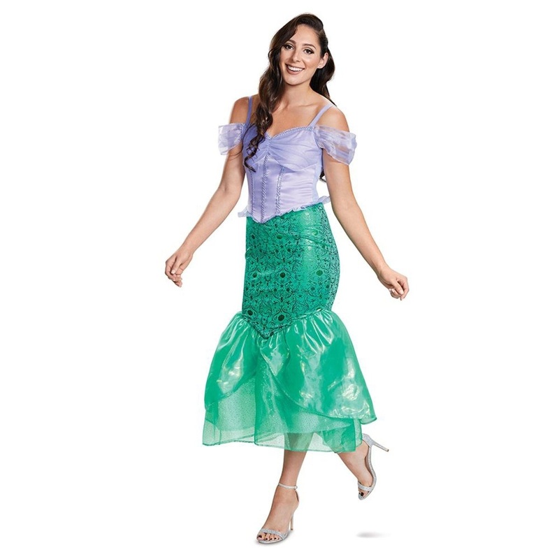 The Little Mermaid Ariel Deluxe Costume for Adults, Disney, Green and Purple Dress S