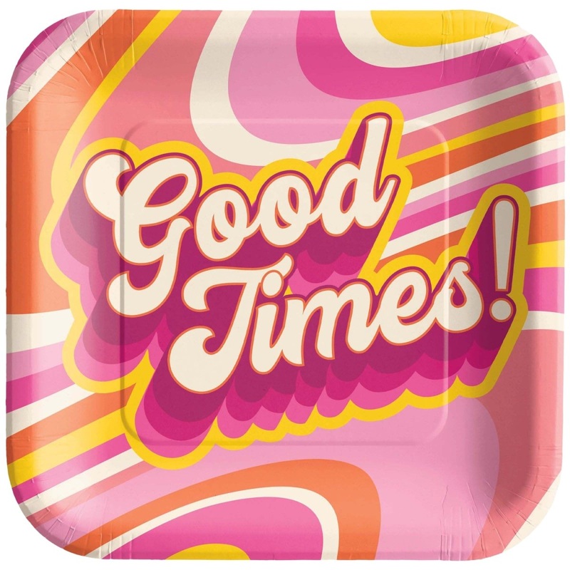 Throwback Summer Large Square Lunch Paper Plates, 9 Inches, 20 Count
