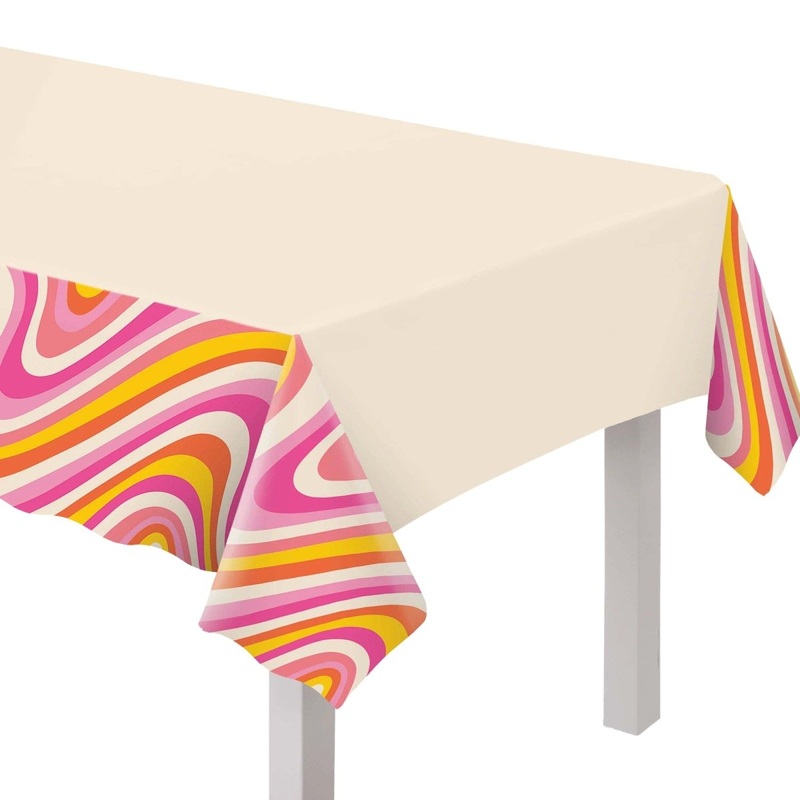 Throwback Summer Rectangular Plastic Table Cover, 54 x 102 Inches, 1 Count