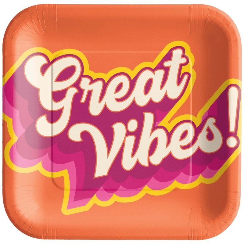Throwback Summer Small Square Dessert Paper Plates, 7 Inches, 20 Count