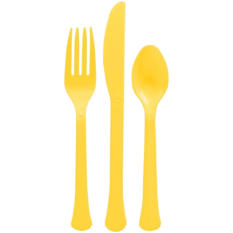 Yellow Sunshine Plastic Assorted Cutlery, 24 Count