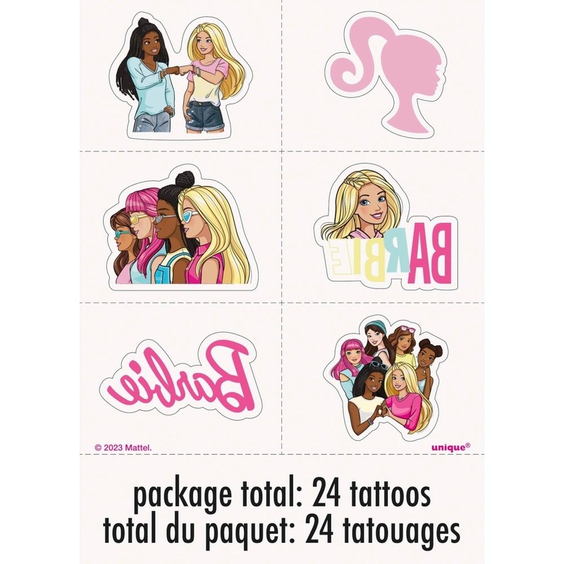 Barbie Birthday Tattoo Sheets, 4 Sheets, 24 Count