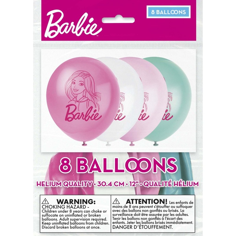 Barbie Printed Latex Balloons, 12 Inches, 8 Count