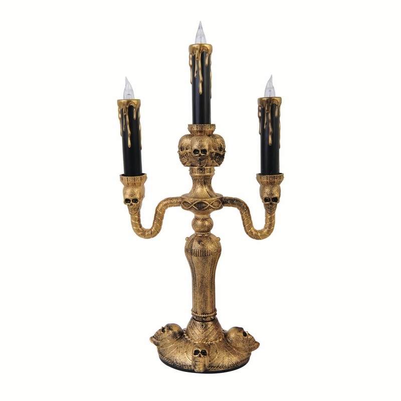 Creepy Gold Candelabra With LED, 14 Inches, 1 Count