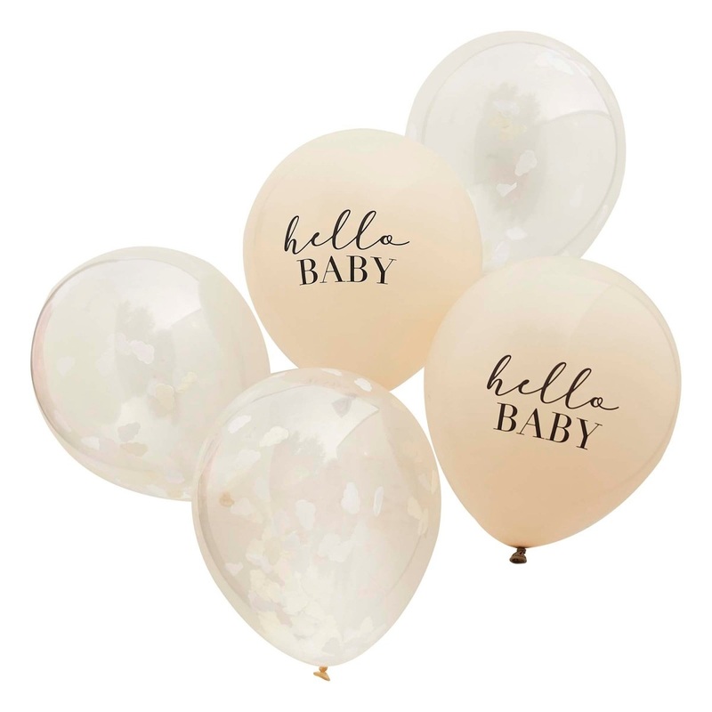 Hello Baby Latex Balloons, Clear and Light Brown, 12 Inches, 5 Count