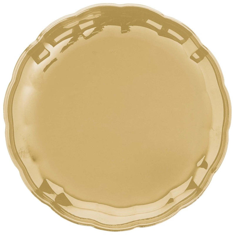 Large Round Scalloped Tray, Gold, 12 Inches, 1 Count