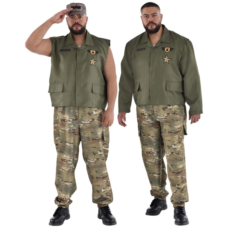 Soldier Plus Size Costume for Adults, Green Jacket and Pants XXL