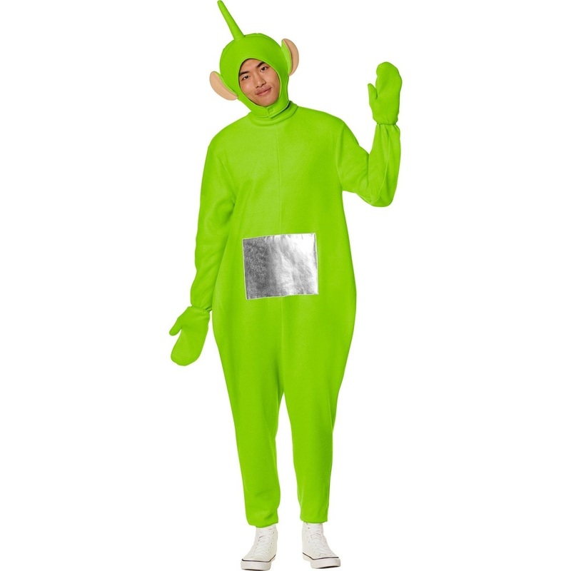 Teletubbies Dipsy Costume for Adults, Green Jumpsuit With Hood S