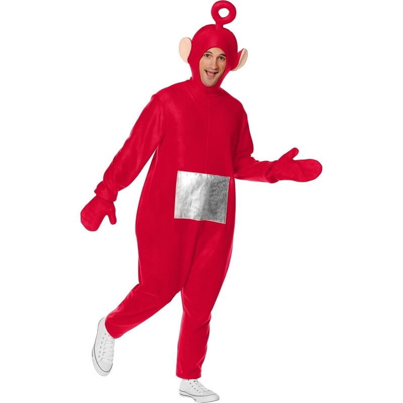 Teletubbies Po Costume for Adults, Red Jumpsuit With Hood S
